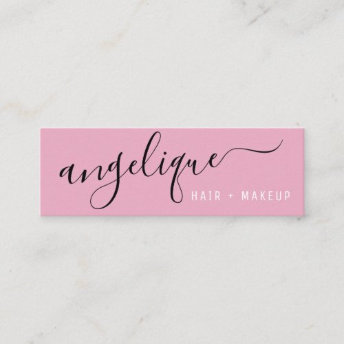 Modern pink and black script makeup hair trendy mini business card