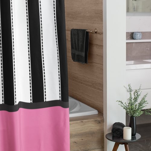 Modern Pink and Black Stripe Dorm Room Shower Curtain