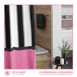 Modern Pink and Black Stripe Dorm Room Shower Curtain