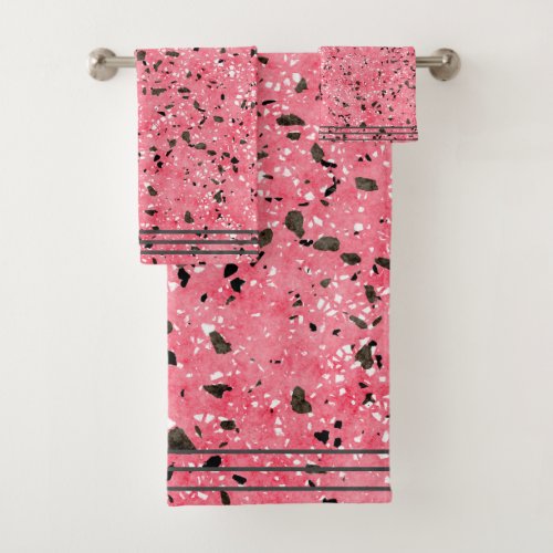 Modern Pink and Black Terrazzo Bath Towel Set