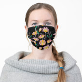 Modern Pink And Black Wildflower Adult Cloth Face Mask (Worn)