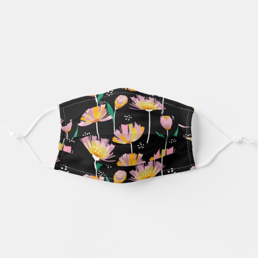 Modern Pink And Black Wildflower Adult Cloth Face Mask (Front, Unfolded)