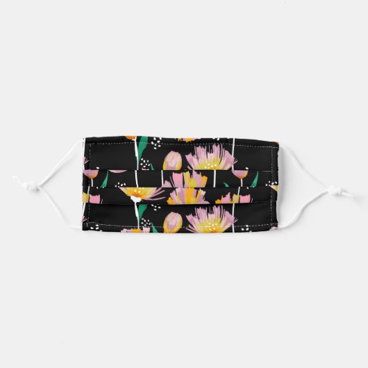 Modern Pink And Black Wildflower Adult Cloth Face Mask (Front, Folded)