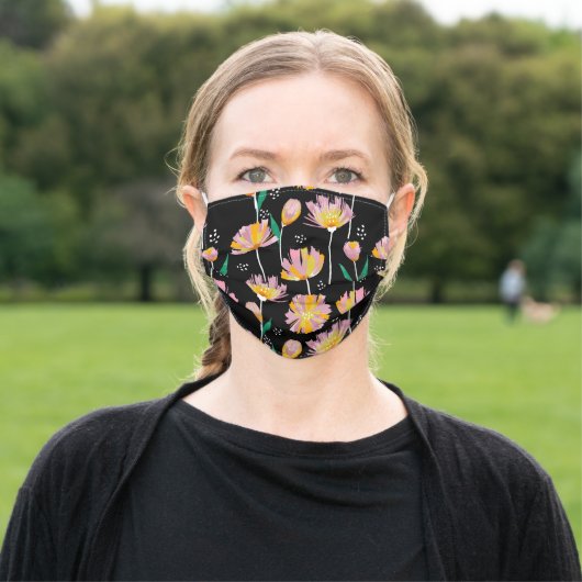 Modern Pink And Black Wildflower Adult Cloth Face Mask (Outside)