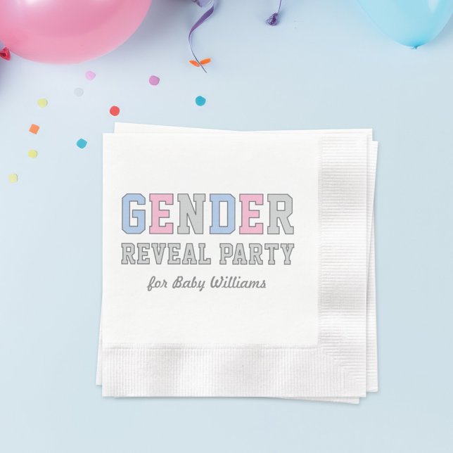 Modern Pink and Blue Baby Gender Reveal Party Paper Napkins (Creator Uploaded)