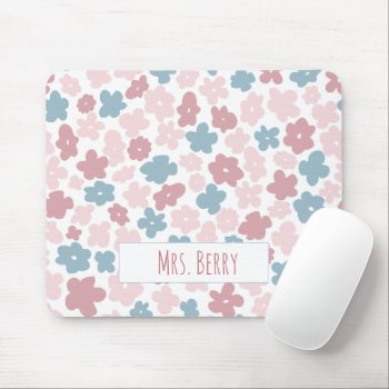 Modern Pink And Blue Floral Teacher Mouse Pad by lilanab2 at Zazzle
