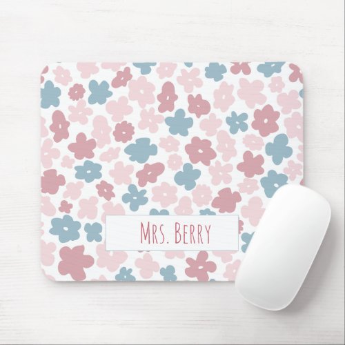 Modern Pink and Blue Floral Teacher Mouse Pad
