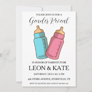 modern pink and blue gender reveal invitations