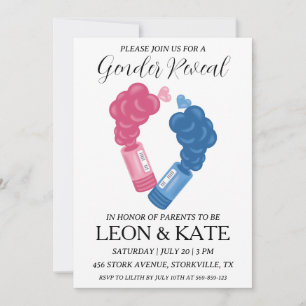 modern pink and blue gender reveal invitations