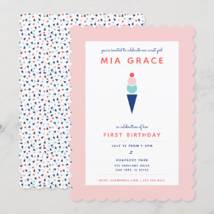 Modern Pink and Blue Ice Cream Cone Invitation