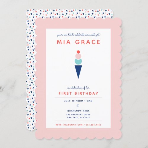 Modern Pink and Blue Ice Cream Cone Invitation