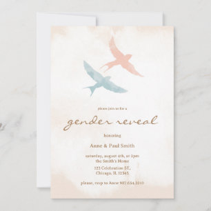 Modern Pink and Blue simple birds gender reveal Invitation