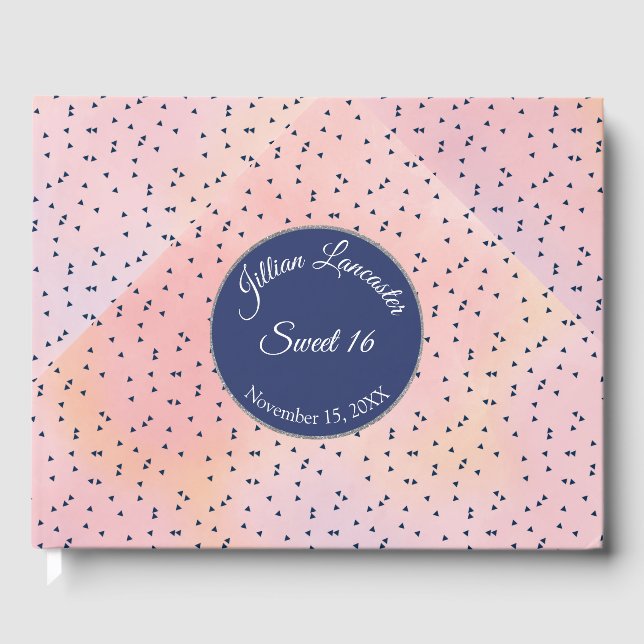 Modern Pink and Blue Sweet 16 Guest Book (Front)