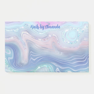 Modern Pink and Blue Watercolor Swirls Glitter Post-it Notes