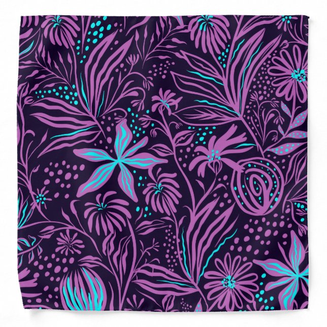 Modern Pink And Bright Blue Flowers Bandana (Front)