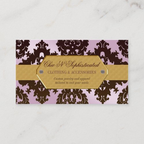 Modern Pink and Brown Damask Business Cards