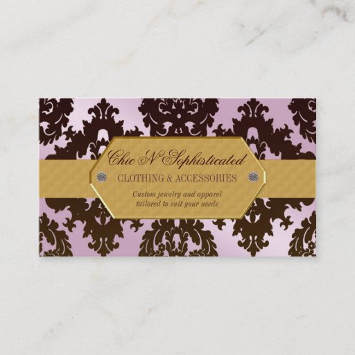 Customizable Modern Pink and Brown Damask Business Cards