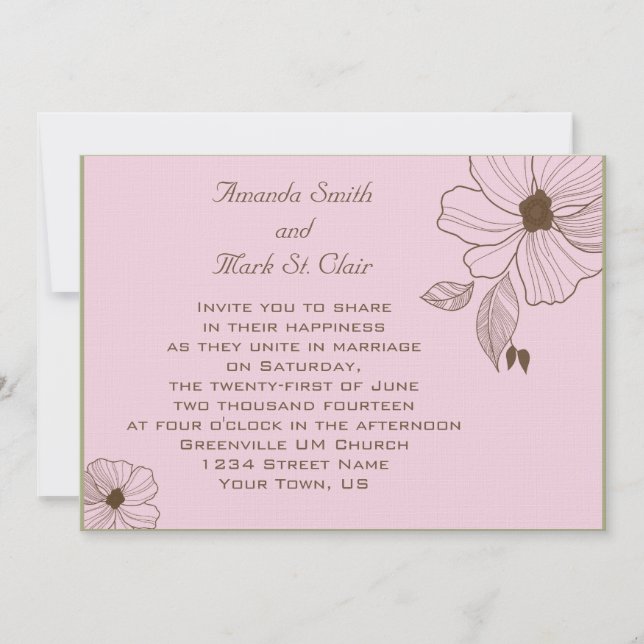 Modern Pink and Brown Wedding Invitation (Front)
