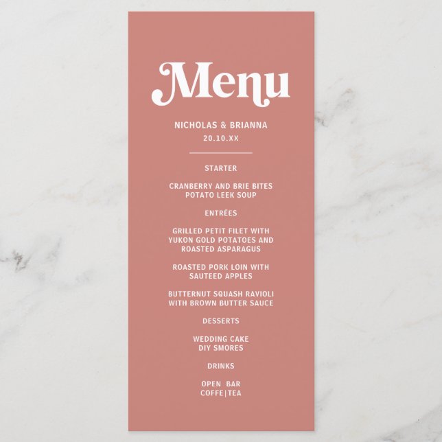 Modern Pink and Burgundy Wedding Theme Menu (Front)
