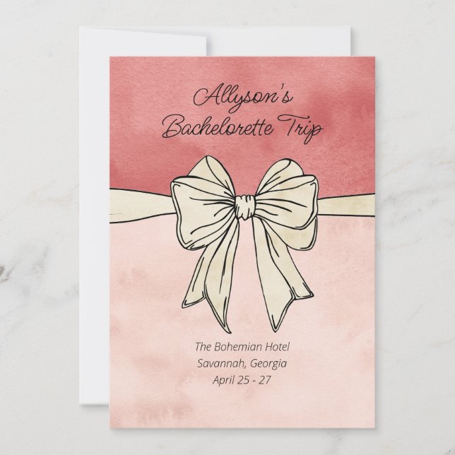 Modern Pink and Cream Bow QR Code Bach Invitation (Front)