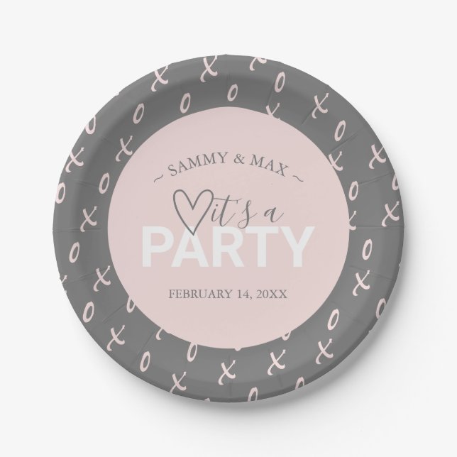 Modern Pink and Gay Valentine's Party Paper Plates (Front)