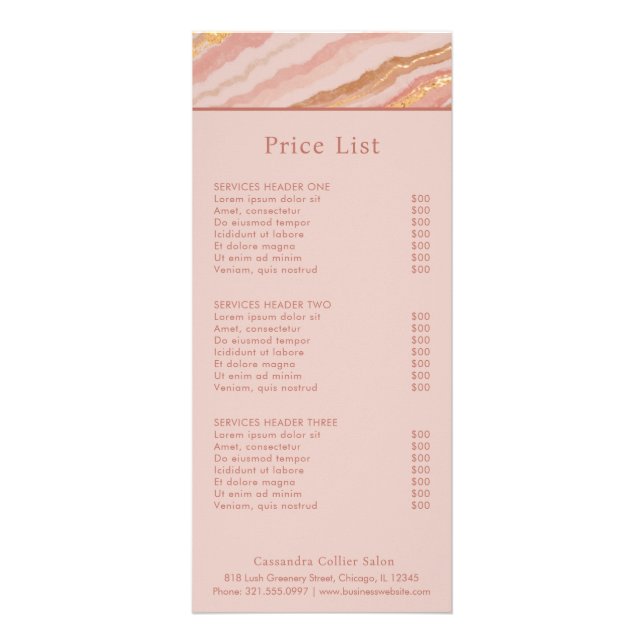 Modern Pink and Gold Abstract Elegant Rack Card (Front)