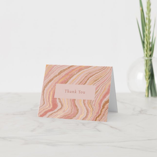 Modern Pink and Gold Abstract Elegant Thank You Card (Front)