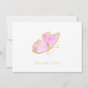 Modern Pink and Gold Butterfly Elegant Thank You Card