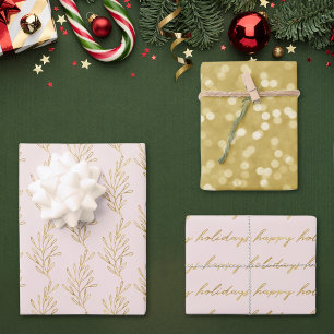 Modern Pink and Gold Calligraphy Christmas Wrapping Paper Sheets
