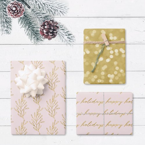 Modern Pink and Gold Calligraphy Christmas Wrapping Paper Sheets