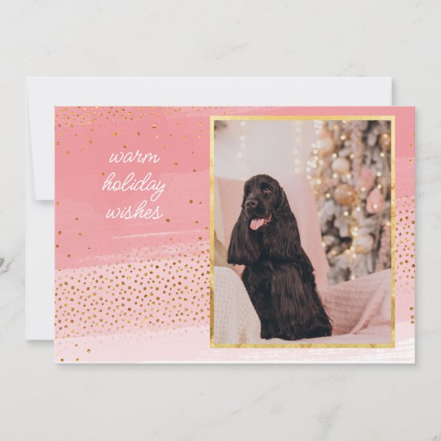 Modern Pink and Gold Christmas Photo Note Card (Front)