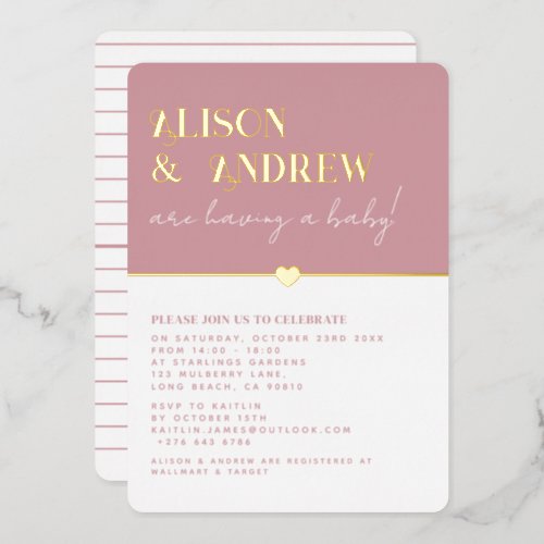 Modern Pink and Gold Couples Girl Baby Shower Foil Invitation
