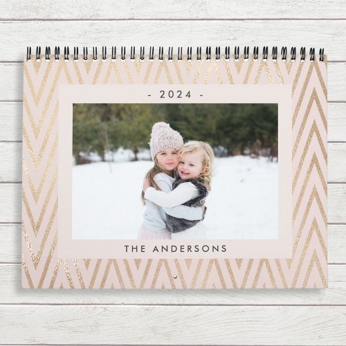 Modern Pink and Gold Family Photo Calendar