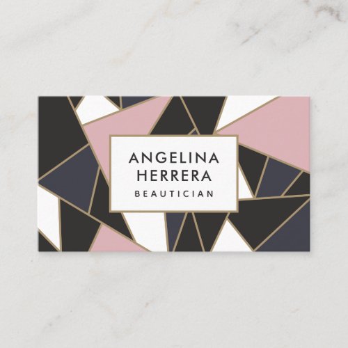 Modern pink and gold geometric color block mosaic business card