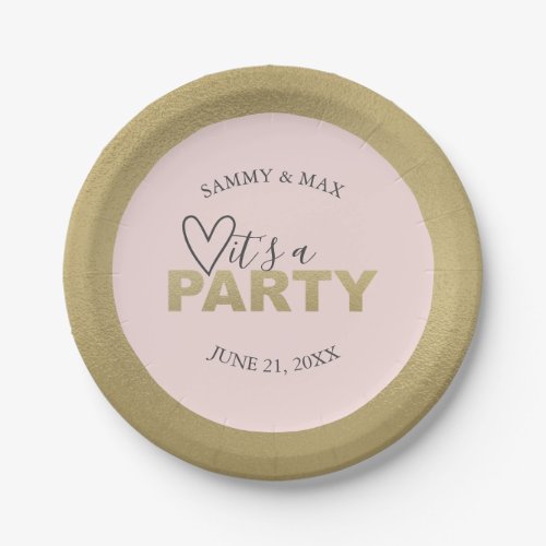 Modern Pink and Gold Girly Heart Party Paper Plates