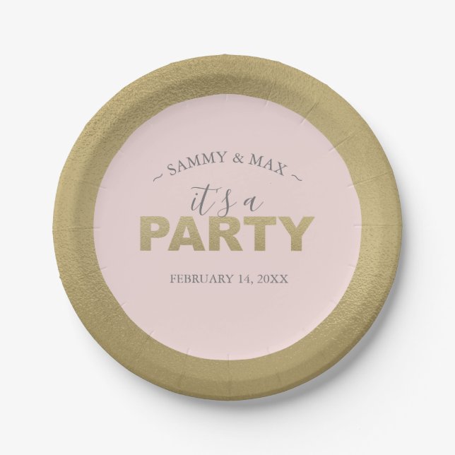 Modern Pink and Gold Girly Party Paper Plates (Front)