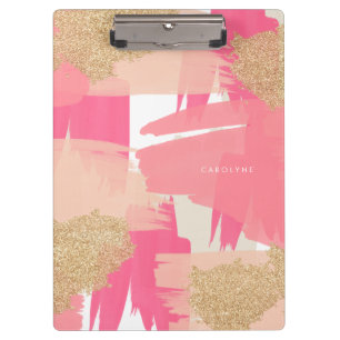 Modern Pink and Gold Glitter Abstract Pattern Clipboard