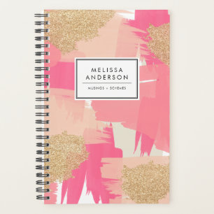 Modern Pink and Gold Glitter Abstract Pattern Planner