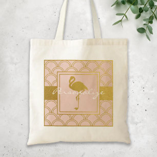 Modern Pink and Gold Glitter Flamingo Tote Bag