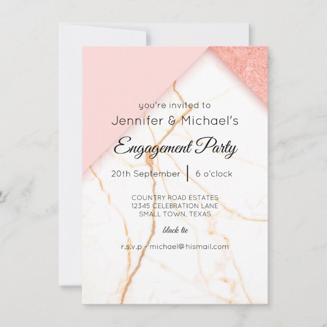 Modern Pink and Gold Glitter Marble Engagement (Front)