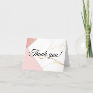 Modern Pink and Gold Glitter Marble Letterpress Thank You Card