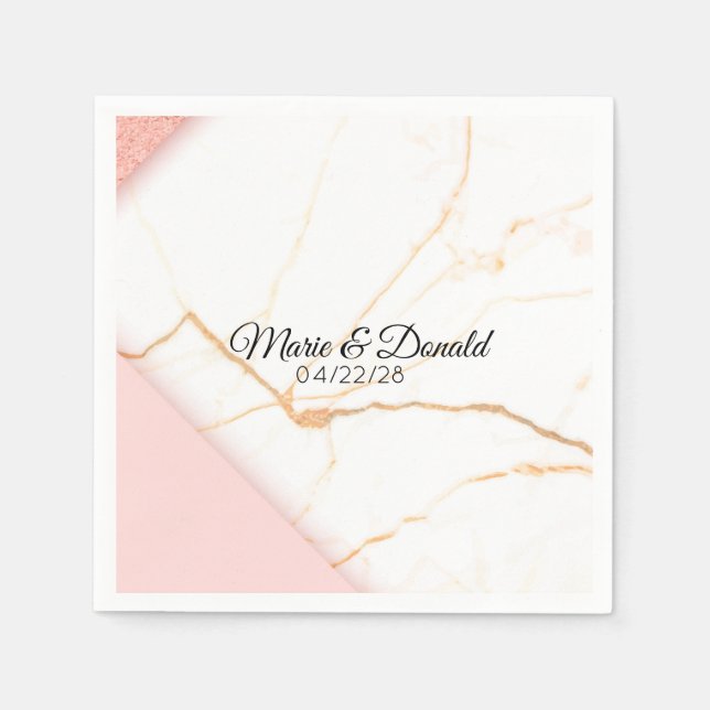 Modern Pink and Gold Glitter Marble Napkins (Front)