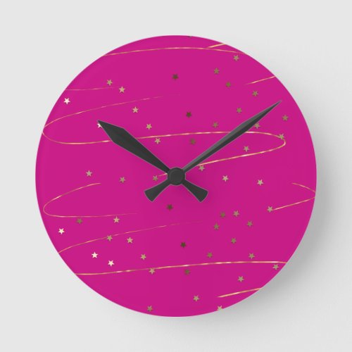 Modern Pink and Gold Glitter Wall Clock