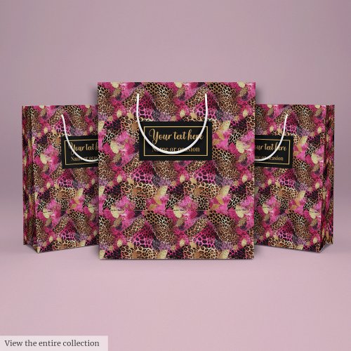 Modern pink and gold leopard skin gift wrap medium gift bag