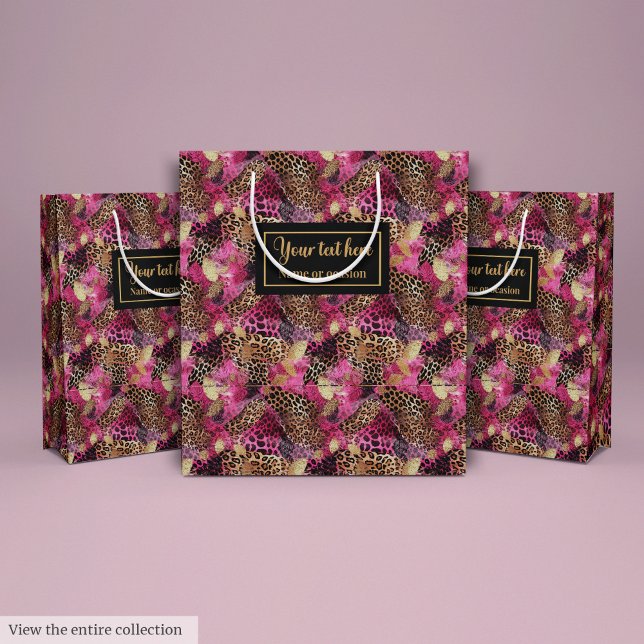 Modern pink and gold leopard skin gift wrap medium gift bag (Modern pink and gold leopard skin gift wrap Medium Gift Bag)