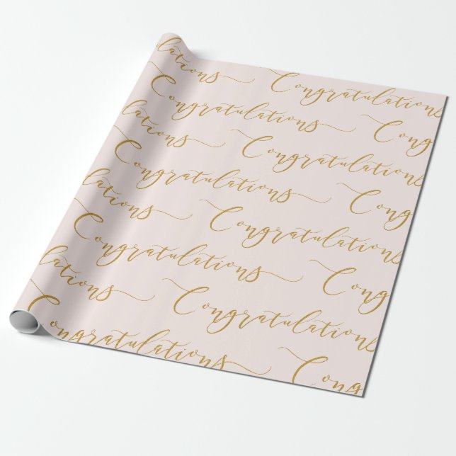 Modern Pink and Gold Lettering Congratulations Wrapping Paper (Unrolled)