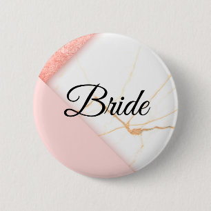 Modern Pink and Gold Marble Bride Button