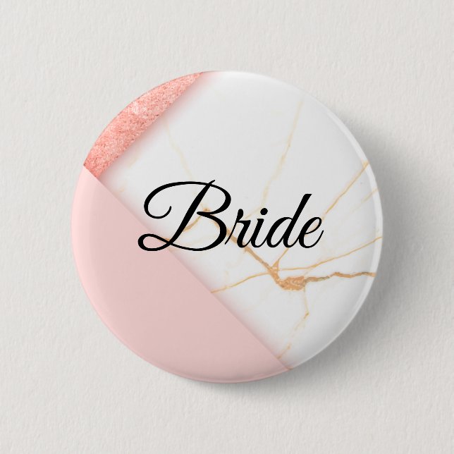 Modern Pink and Gold Marble Bride Button (Front)