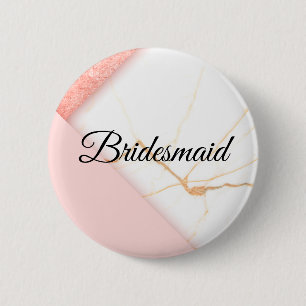 Modern Pink and Gold Marble Bridesmaid Button