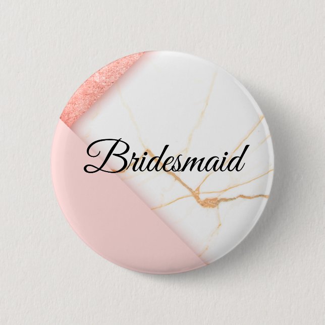 Modern Pink and Gold Marble Bridesmaid Button (Front)